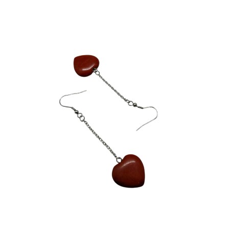 earrings steel silver long with brown hearts